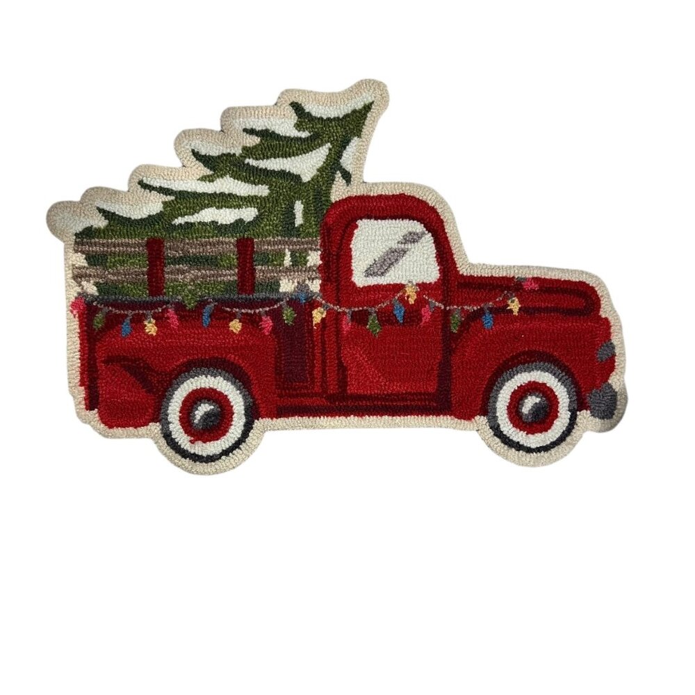 Loloi Vintage Truck Christmas Punch Needle Truck Shaped Scatter Rug 27" - Picture 2 of 6